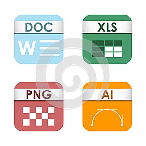 Simple square file types formats labels icon set presentation document symbol and audio extension graphic multimedia