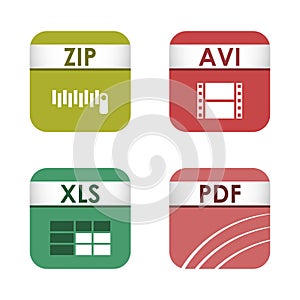 Simple square file types formats labels icon set presentation document symbol and audio extension graphic multimedia