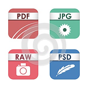 Simple square file types formats labels icon set presentation document symbol and audio extension graphic multimedia