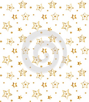 Simple star seamless pattern. Modern gold foil design. Hand Painted gold stars on black background.