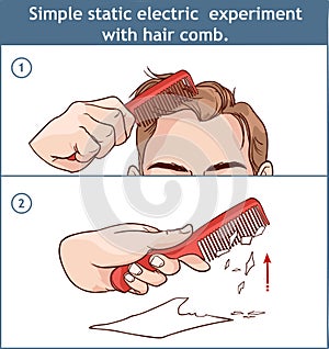Simple static electric experiment with hair comb