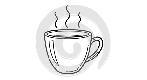 Simple Steaming Coffee Mug in Black and White Line Drawing