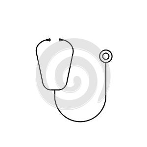 Simple stethoscope line icon on white background. Thin black outline. Cardiology and pulmonology concept.