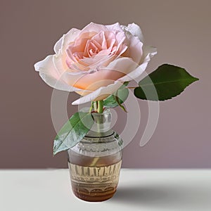 Simple still life with a beautiful pink rose in a vase