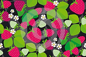 Simple strawberry seamless pattern. Red garden berries in rustic