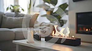 The simple yet striking design of the bioethanol fireplace adds a touch of warmth and style to this bright and airy