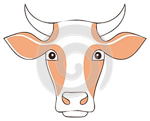 Simple stylized cow head vector illustration with horns for farm or dairy logo