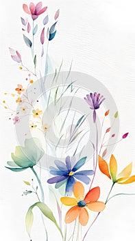 Simple stylized floral watercolor on white background