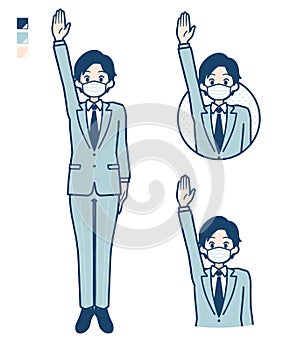 Simple suit businessman mask_raise-hand