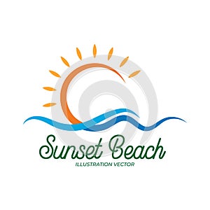 Simple Sunset Beach Wave Icon Illustration Symbol