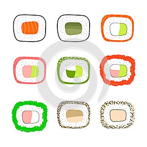 Simple sushi icons set. Vector illustration.