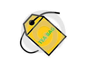 A simple symbol shape illustration of a tilted yellow tea bag white backdrop