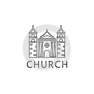 Simple template logo icon of the abstract church building.Vector illustration in line-art style