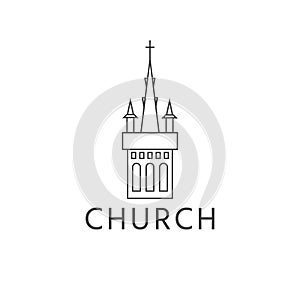 Simple template logo icon of the abstract church building.Vector illustration in line-art style