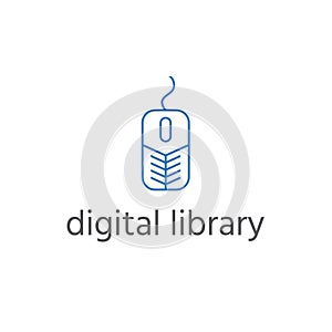 Simple template logo icon of computer mouse and book in it .Vector illustration