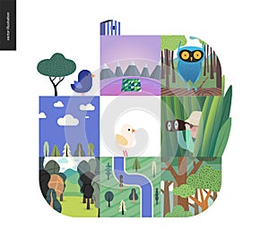 Simple things - forest set composition on a white background