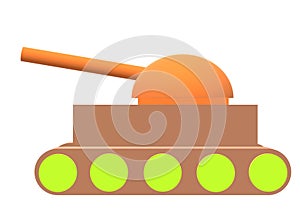 A simple three dimensional model side view of an army battle tank vehicle white backdrop