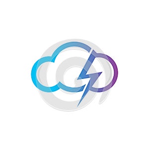 Simple Thunder Cloud Logo, Flat Logo Design, Flat Cloud Logo