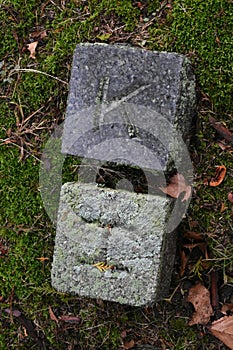 Simple Tombstones Marked K and I in Sleepy Hollow Cemetery, Historic New York