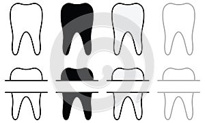 Simple Tooth & Split Label Clipart - Outline, Silhouette, Color