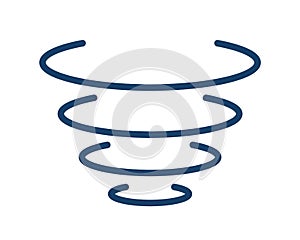 Simple tornado icon with abstract spiral lines. Design of weather logo with whirlwind of hurricane in motion. Flat