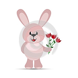 Simple toy bunny with a bouquet of flowers