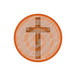 Simple traditional wooden christian cross, illustration isolated on white background