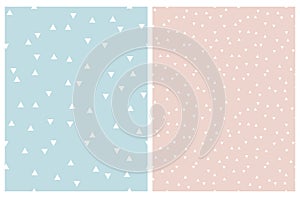 Simple Trangle Vector Patterns. White Triangles on a Pastel Blue and Light Pink Background.