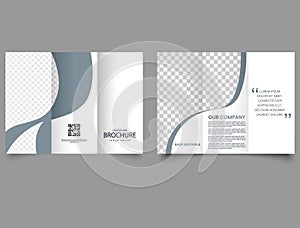 Simple trifold brochure with gray waves. Vector editable template. Business