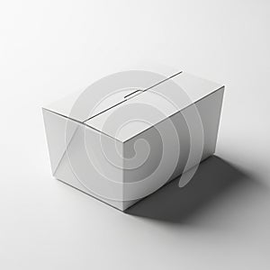 Plain white cardboard gift box with folded lid and shadow on a white background packaging