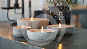 The simple and understated design of the concrete holders allows the candles to take center stage and provide a soothing