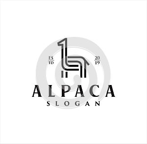 Simple Unique Alpaca Logo Line Art Design , Vicuna, Huacaya alpaca, guanaco And Abstract llama Logo Linear Design Template