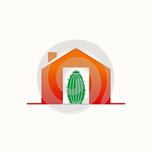 Simple and unique cactus on front house home or door image graphic icon logo design abstract