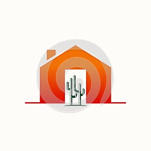 Simple and unique cactus on front house home and door image graphic icon logo design abstract
