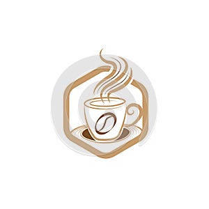 Simple Unique Coffee cup emblem Logo design vector template. Vector Coffee shop logo illustration design template on white backgro