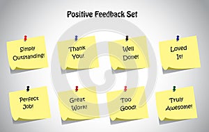 Simple unique positive feedback text post it notes collection set