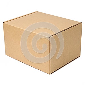 Simple unmarked cardboard box isolated on white background photo