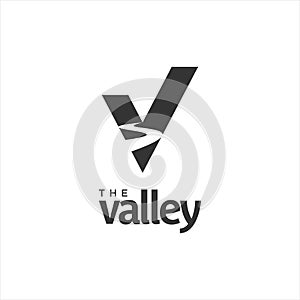 Simple V monogram of valley for logo design idea