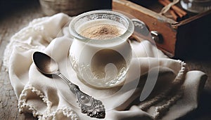 A simple vanilla pudding in a glass jar, Ai generated image