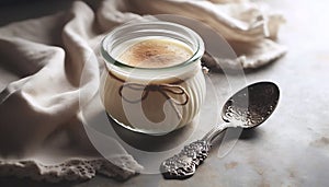 A simple vanilla pudding in a glass jar, Ai generated image