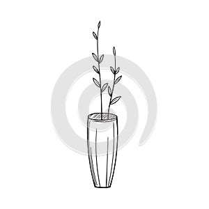Simple vase with twigs in the sketch style