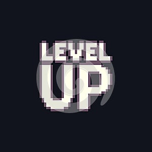 Simple vector 1-bit pixel art illustration of lettering level up in the style of old arcade games