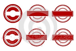 Simple Vector 6 Style Red Blank Circle Rubber Stamp Effect, isolated on white