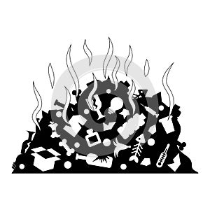Simple vector black and white icon of stinking trash heap