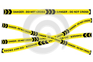 Simple Vector Black and Yellow Ribbon, Police Line, Do Not Cross Due The Corid-19 Pandemic