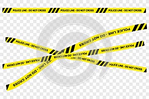 Simple Vector Black and Yellow Ribbon, Police Line, Do Not Cross Due The Corid-19 Pandemic, at transparent Effect Background