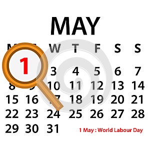 Simple vector calendar. May 01 th. Commemorate the World labour day