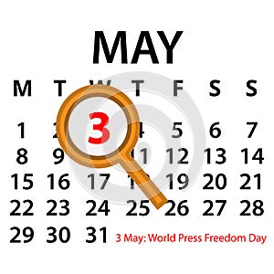 Simple vector calendar. May 3th. Commemorate the World Press Freedom Day.