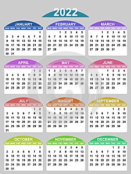 Simple vector calendar for year 2022 sundays first, easy to edit and use