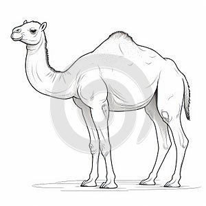 Simple Vector Camel Coloring Page - Monochrome Outline Illustration